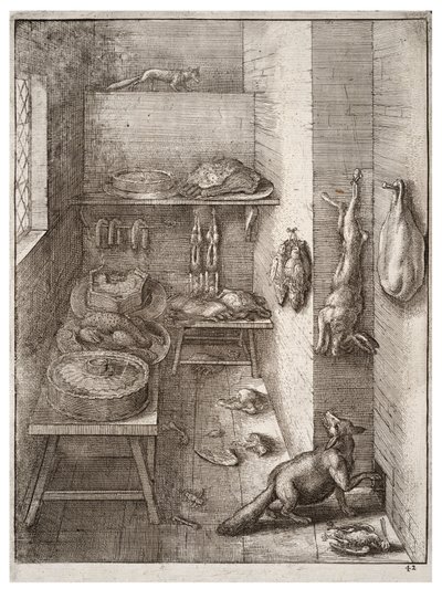 The Fox and the Weasel. State 2 by Wenceslaus Hollar